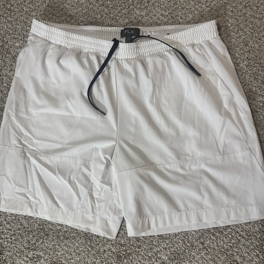 FLX Workout Shorts Men XL White Polyester Stretch Relaxed Fit Unlined Pockets
